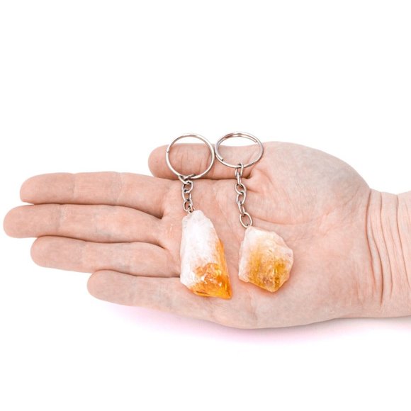 Rough Citrine Point Gemstone Keychain Raw Crystal Metaphysical Shop For Success - Picture 3 of 3